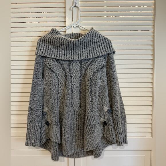 Anthropologie Angel of the North Grey Wool Blend Chunky Knit Cowl Neck Sweater - Picture 1 of 8